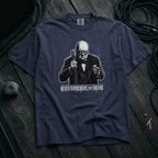 Navy shirt mockup for Winston Churchill - "Never Surrender the Encore"