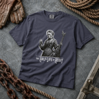 Navy shirt mockup for Marie Curie - "The Half-Life of Heavy"