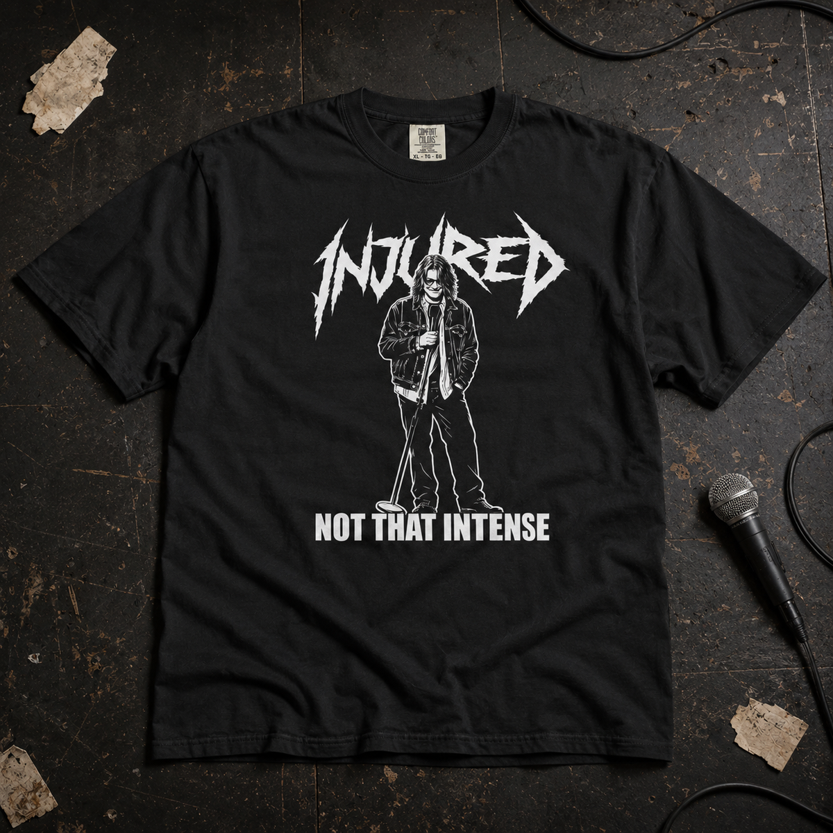 Black product mockup for Mitch Hedberg "Not That Intense"