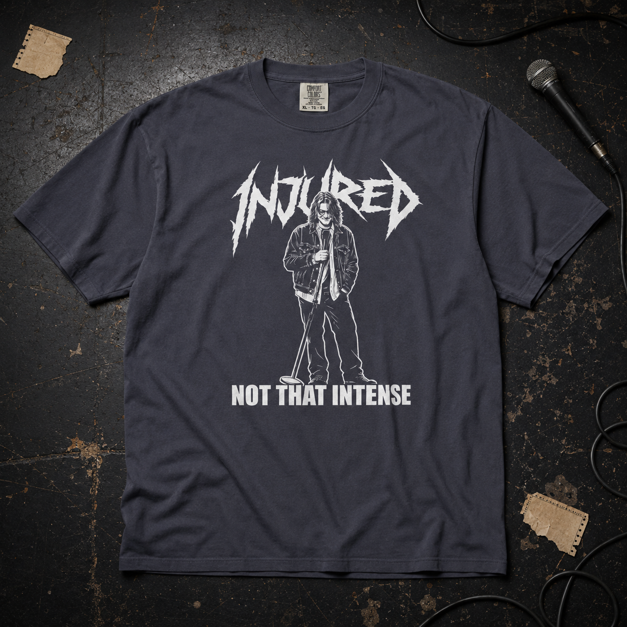Navy product mockup for Mitch Hedberg "Not That Intense"