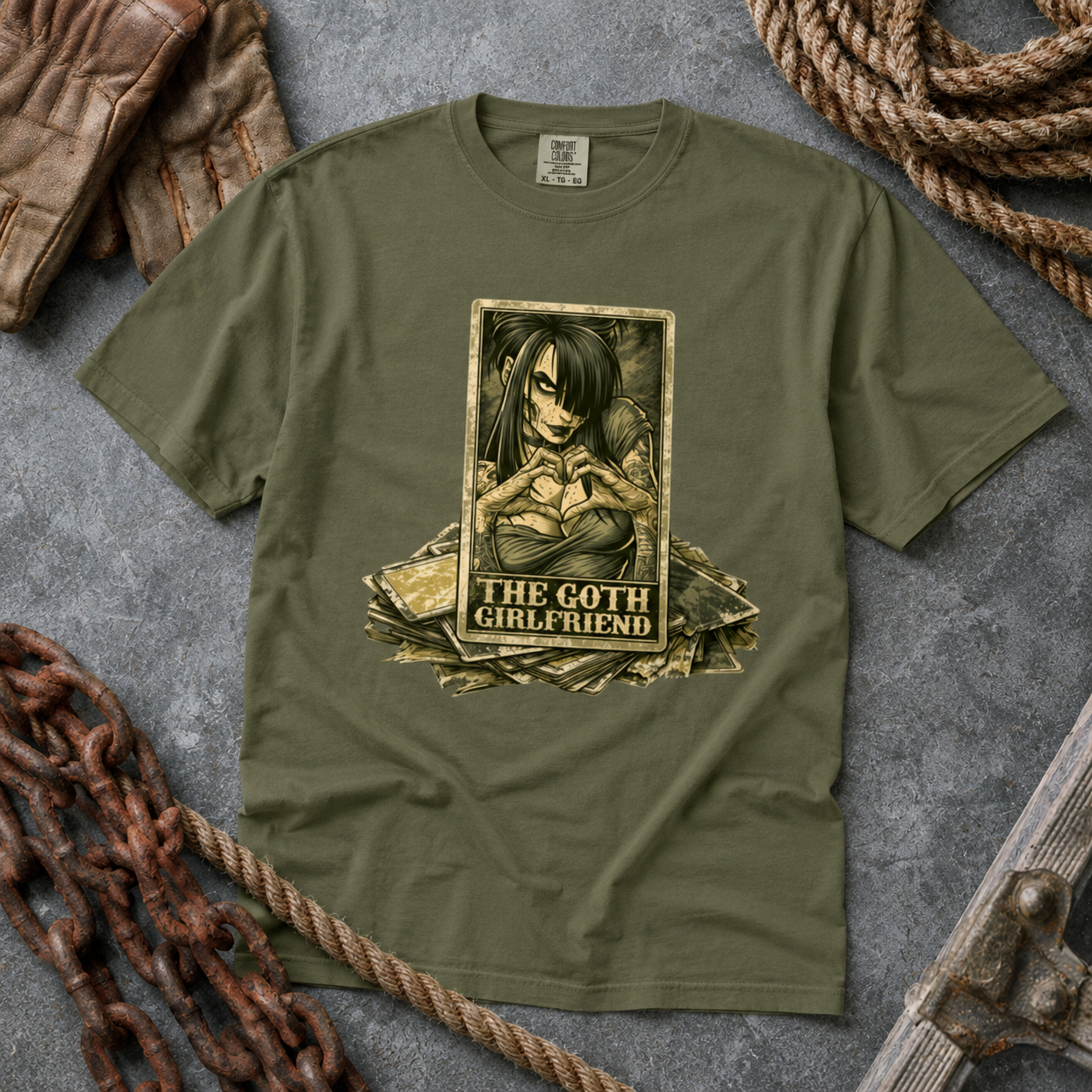 Hemp shirt mockup for The Goth Girlfriend