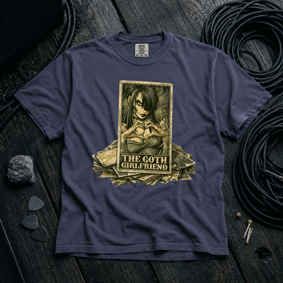 Navy shirt mockup for The Goth Girlfriend