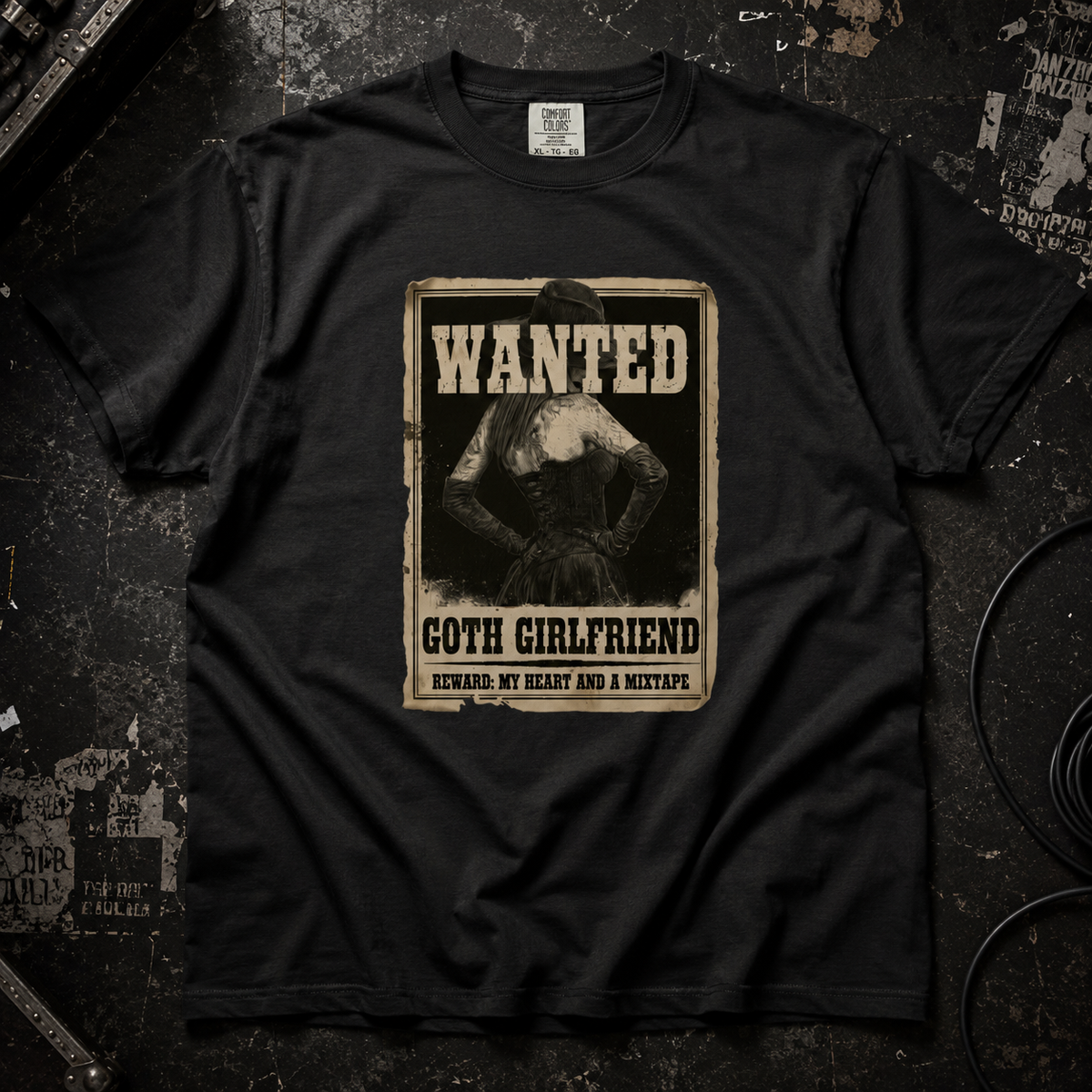 Black product mockup for Wanted: Goth Girlfriend