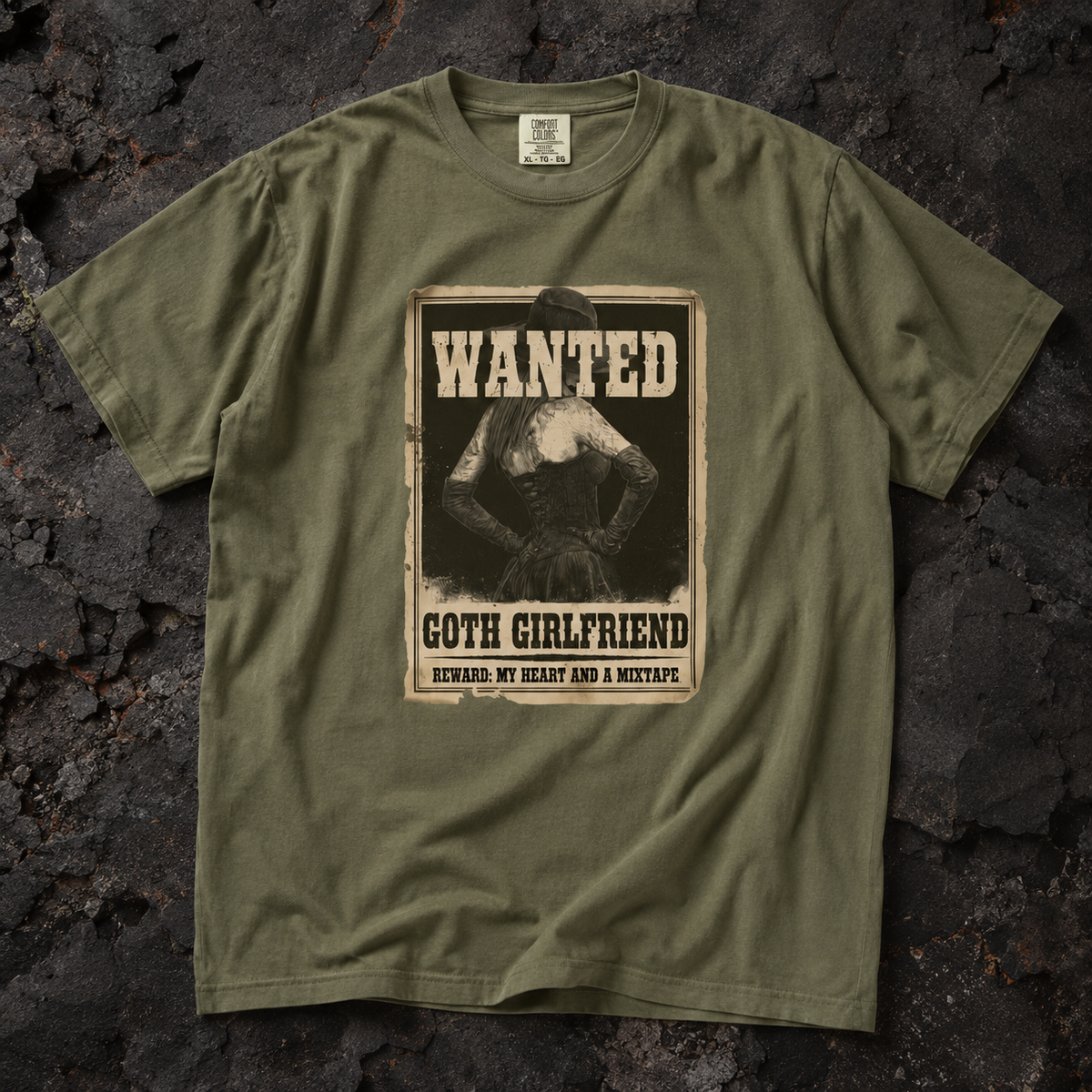 Hemp shirt mockup for Wanted: Goth Girlfriend