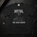 Black product mockup for Owl "Metal: The Wise Choice"