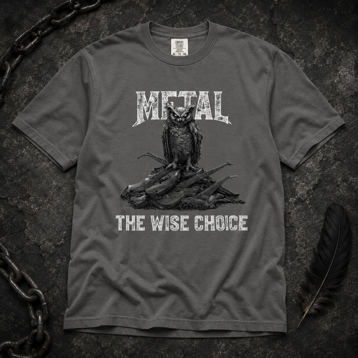 Pepper shirt mockup for Owl "Metal: The Wise Choice"